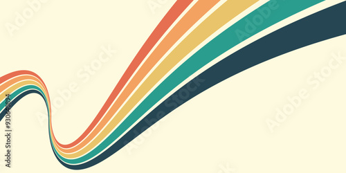 Abstract background of rainbow groovy Wavy Line design in 1970s Hippie Retro style. Vector pattern ready to use for cloth, textile, wrap and other.