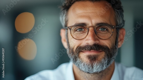 A friendly man with a beard and glasses wearing a casual shirt, captured in a professional yet relaxed atmosphere, portrayed in a close-up shot with a bokeh background.