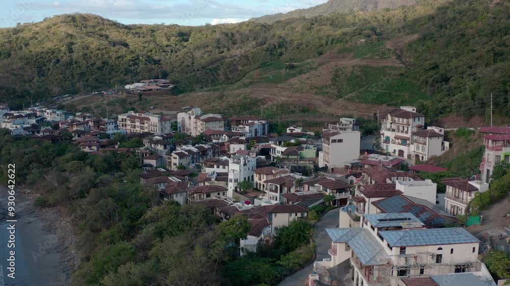 Aerial view of hotels and houses beachfront, real estate. 60 fps, 4k Aerial view of hotels and houses beachfront, real estate. 60 fps, 4k