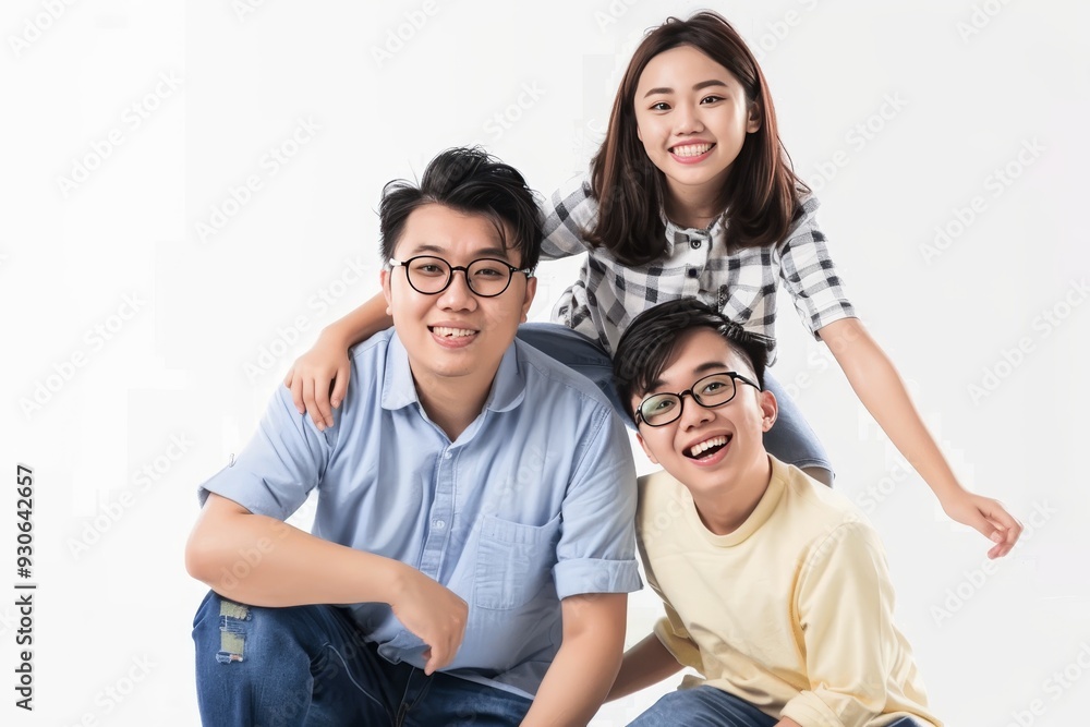 Young Asian Family Smiling Together with Joyful Expressions and Bonding. Young Asian Family Smiling Together with Joyful Expressions and Bonding.