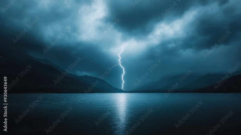A vivid lightning bolt strikes the sea in a stunning photograph, capturing the beauty and raw power of nature as storm clouds gather ominously in the background. A vivid lightning bolt strikes the sea in a stunning photograph, capturing the beauty and raw power of nature as storm clouds gather ominously in the background.