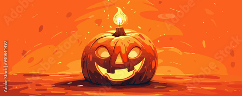 Pumpkin with a candle inside. Vector flat isolated.