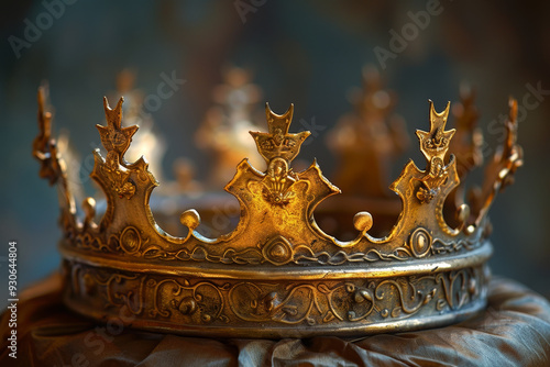 A golden crown with a lot of detail and a sense of grandeur