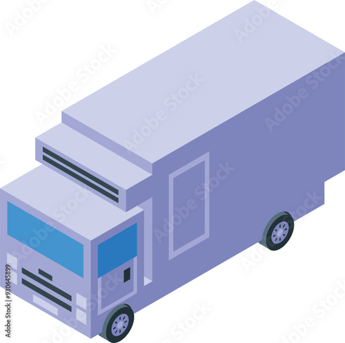 Refrigerator truck delivering fresh food to supermarket, isometric icon