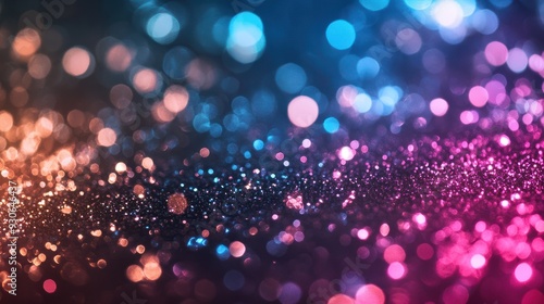 Abstract glitter background. A vibrant blend of multi-colored bokeh effects. Celebration and glamour concept. Template for festival invitation, greeting card, beauty advertising. photo