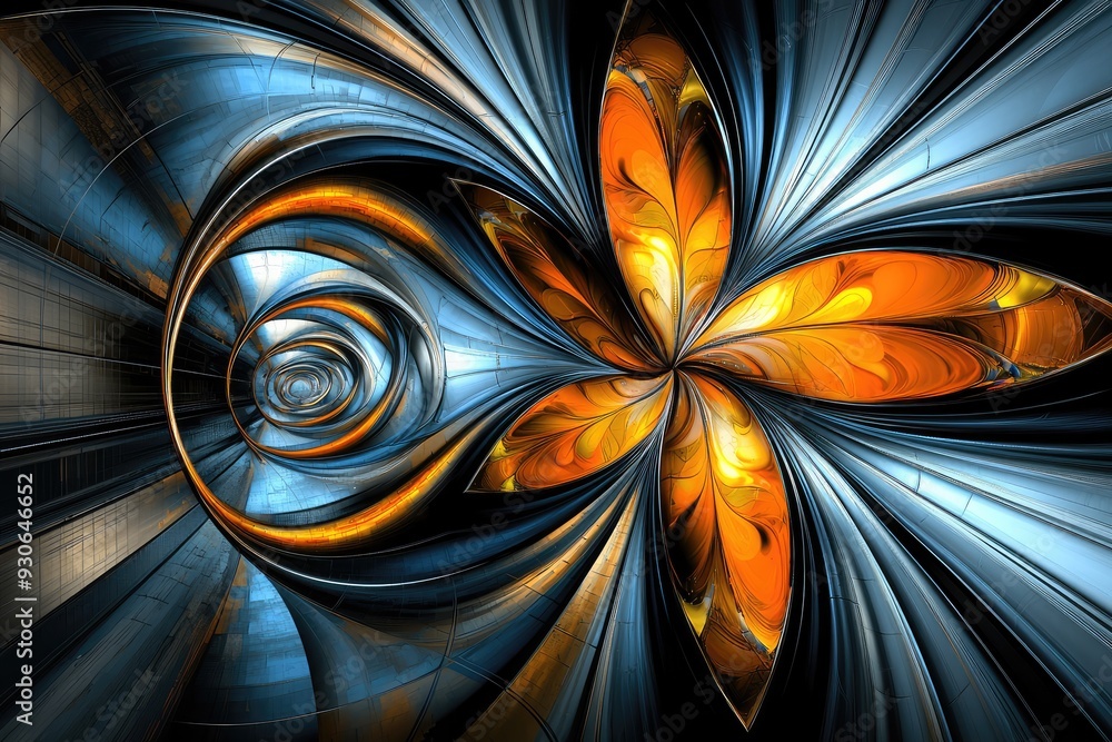 Vibrant abstract fractal pattern with swirling blue and orange shapes Vibrant abstract fractal pattern with swirling blue and orange shapes