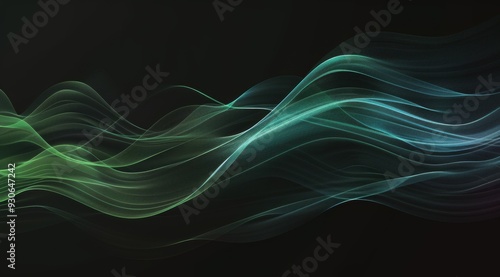 A sleek, modern sound wave design with a gradient from dark green to light blue on a black background