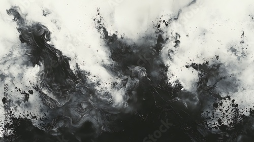 Abstract Ink Splash Art - Dynamic Black Ink Explosion on White Canvas,painted Grunge badge brush