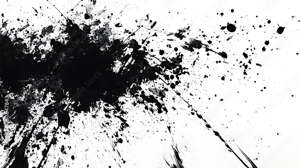 Obraz premium Abstract Ink Splash Art - Dynamic Black Ink Explosion on White Canvas,painted Grunge badge brush