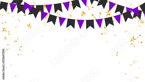 flag bunting garland and confetti happy Halloween party. Invitation greeting card design