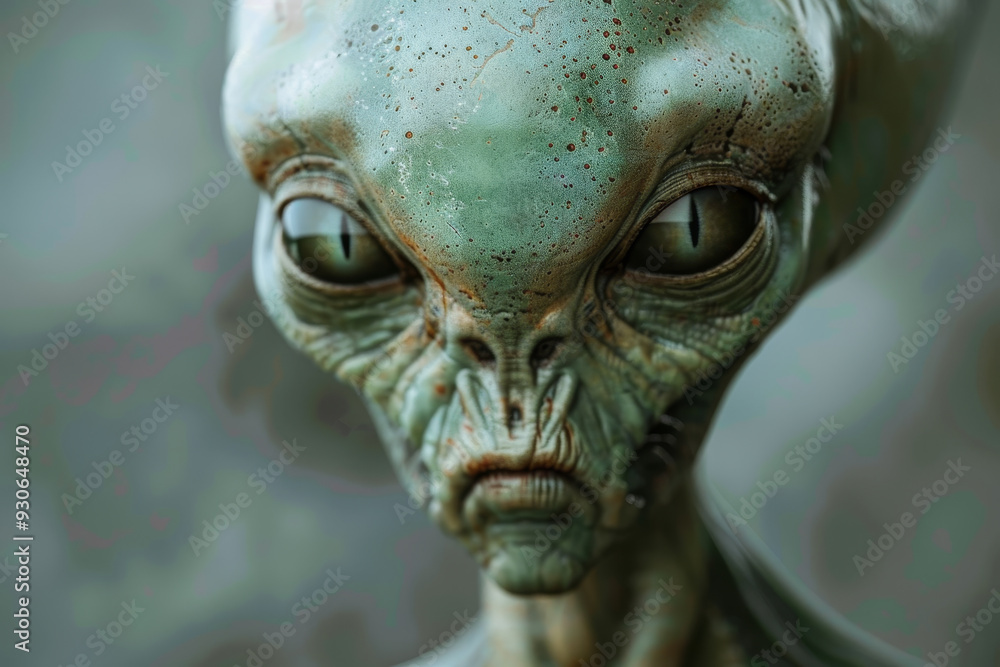 A green alien with a cat-like face and a green eye A green alien with a cat-like face and a green eye