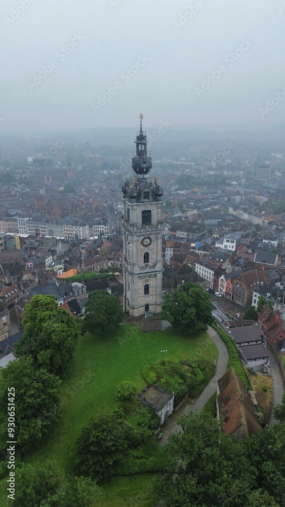 drone photo Mons belfry belgium europe drone photo Mons belfry belgium europe