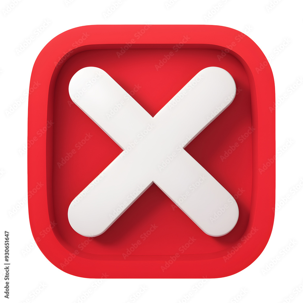 Obraz premium 3D Red Cross Symbol for Incorrect Isolated on Transparent Background 