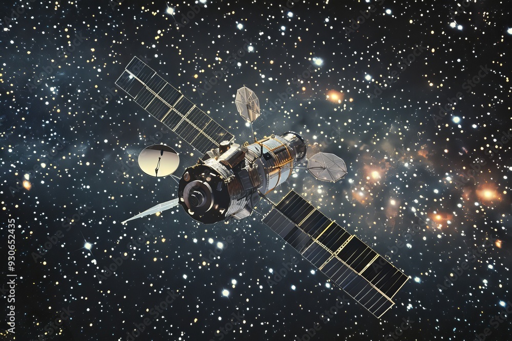 Naklejka premium Captivating Space Exploration with Spacecraft and Distant Galaxies.
