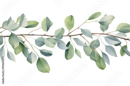 A drawing of a branch with green leaves and the word spring