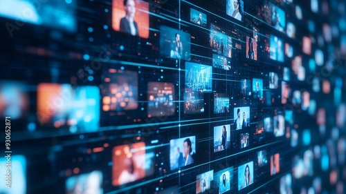 Worldwide communication by business using video conference application, Staff members engaged in virtual meeting event with partners, investors or international colleagues, Briefing, app, modern tech