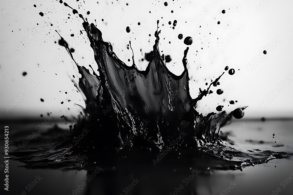 Fototapeta premium Abstract Ink Splash Art - Dynamic Black Ink Explosion on White Canvas,painted Grunge badge brush