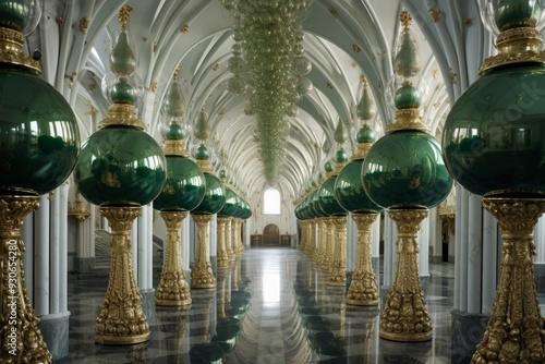 Emerald Horizons  Hybrid Majesty of Gold and Green Domed Azure Sanctuaries photo