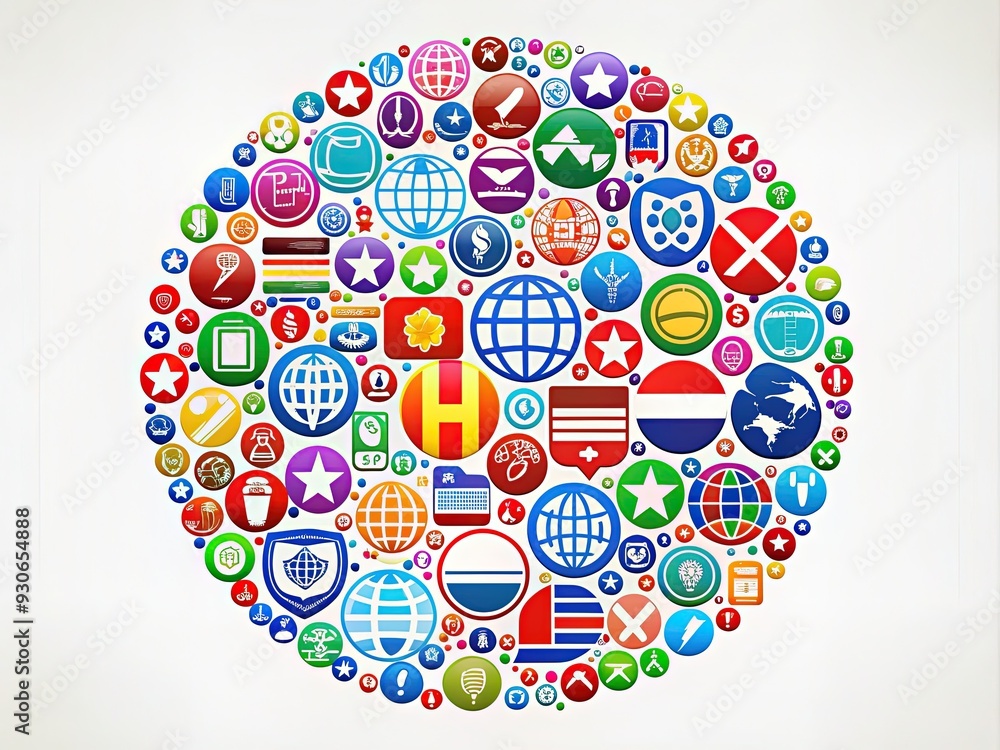Colorful multilingual icons of different languages such as English, Spanish, French, and Chinese, arranged in a circular pattern on a white background. Colorful multilingual icons of different languages such as English, Spanish, French, and Chinese, arranged in a circular pattern on a white background.