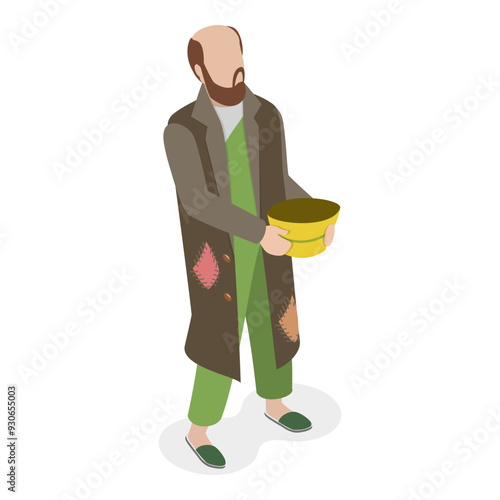 3D Isometric Flat Vector Set of Homeless People, Poverty, Unemployed and Refugees. Item 2