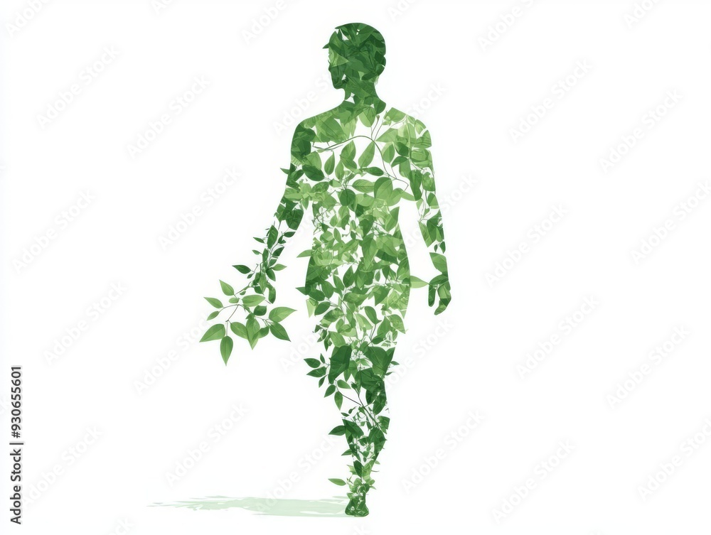 A growing plant inside a human silhouette, representing personal growth, soft green tones, flat , isolated on white background A growing plant inside a human silhouette, representing personal growth, soft green tones, flat , isolated on white background