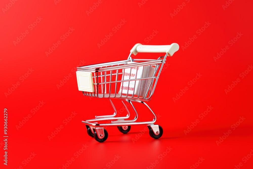 generated illustration of empty shopping cart on vibrant red background - shopping concept generated illustration of empty shopping cart on vibrant red background - shopping concept