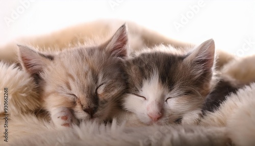 two sleeping kittens on soft fur blanket