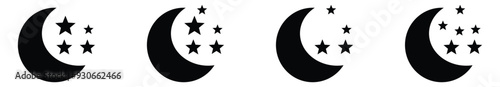 Half moon stars icon. crescent moon, Shine and sparkle stars vector icon sign - night or dark mode icons.