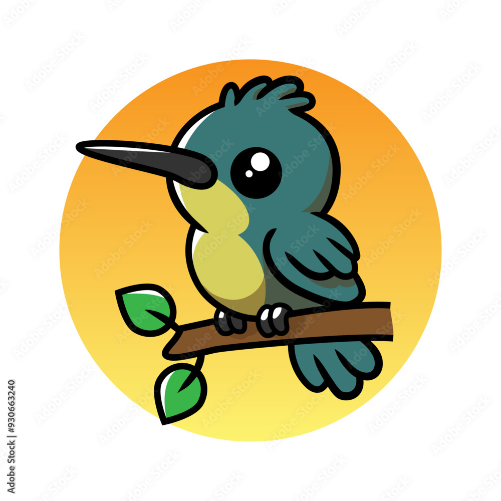 Naklejka premium Cartoon of a Hummingbirds cute and engaging resting on a branch