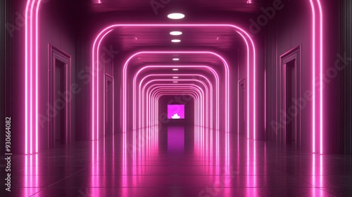 Pink Neon Hallway with Screen