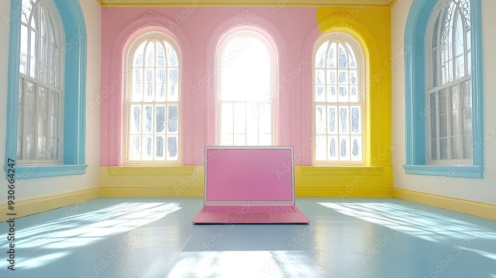 Pastel Windowed Room with Laptop Pastel Windowed Room with Laptop