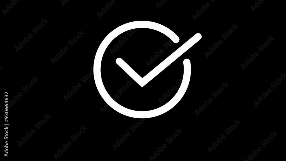 White color check mark animation on black background. White color check mark animation on black background.