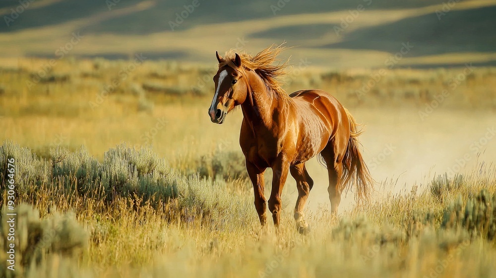 Galloping wild horse in motion, capturing the power and grace of the animal as it runs freely across the landscape Galloping wild horse in motion, capturing the power and grace of the animal as it runs freely across the landscape