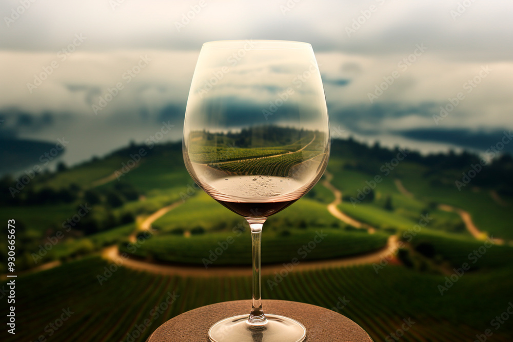 A wine glass against a backdrop of lush vineyards, highlighting the quality and flavor of excellent wine. A wine glass against a backdrop of lush vineyards, highlighting the quality and flavor of excellent wine.