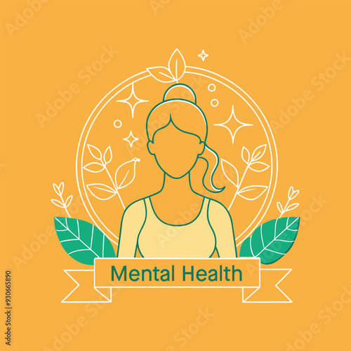 The concept of mental health. A young woman smiles and hugs her brain, symbolizing concern for mental health. Flat vector illustration