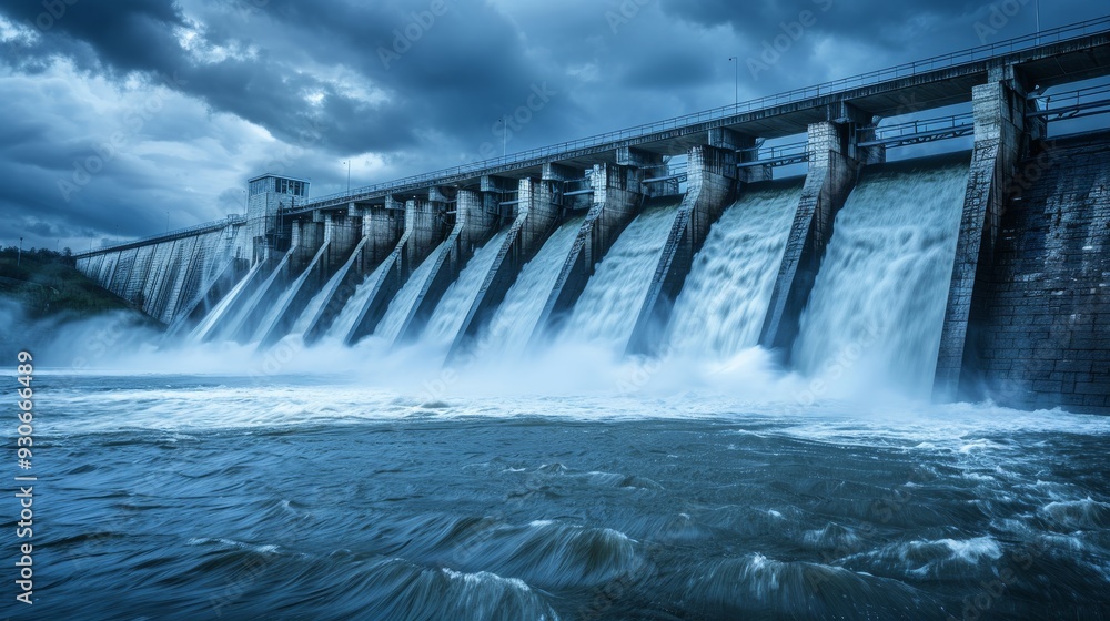 Dramatic Dam Surrounded by Heavy Rainfall and Increased Water Flow. Dramatic Dam Surrounded by Heavy Rainfall and Increased Water Flow.