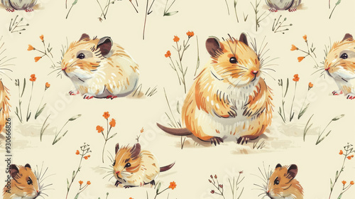 The design features a repeating animal backdrop containing a humorous cavy companion and a cute infant rodent figure. photo