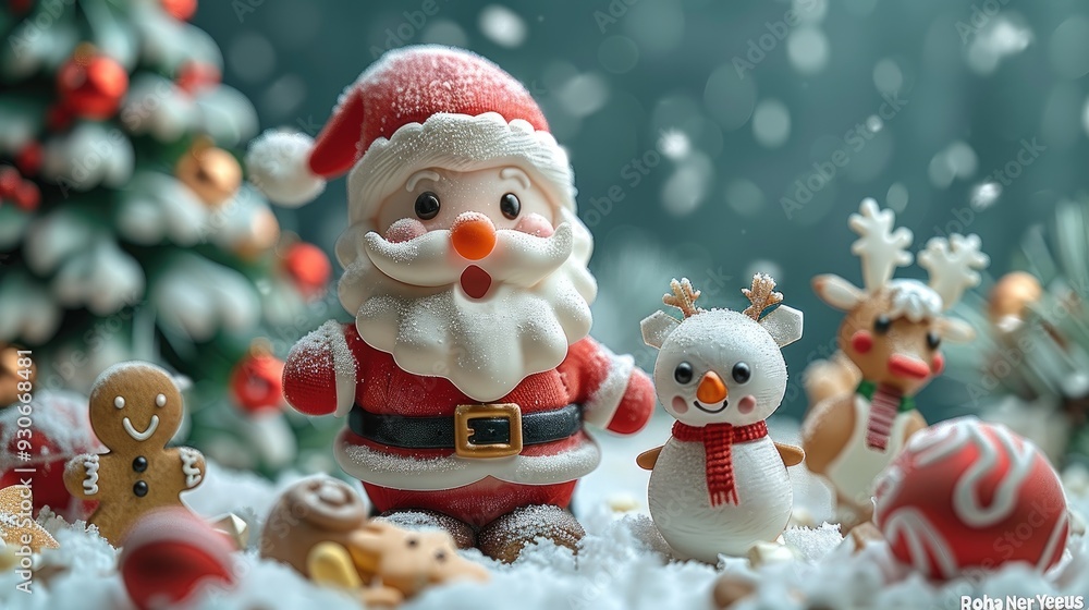 cartoon Santa Claus, Snowman, gingerbread cookie and reindeer are playing with snow celebrate new year party with Christmas tree, Merry Christmas and happy new year greeting concept cartoon Santa Claus, Snowman, gingerbread cookie and reindeer are playing with snow celebrate new year party with Christmas tree, Merry Christmas and happy new year greeting concept