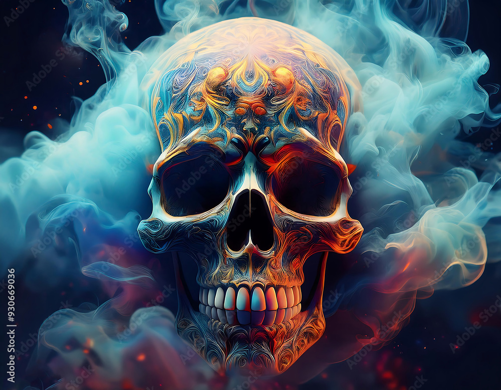 Human skull dark, smoky and different background Human skull dark, smoky and different background