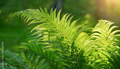 green leaves of matteuccia struthiopteris in sunlight ostrich fern fiddlehead fern or shuttlecock fern kogomi or kusasotetsu photo