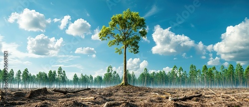 Visual representation of a forest recovering from deforestation, illustrating the gradual reappearance of trees in the landscape photo