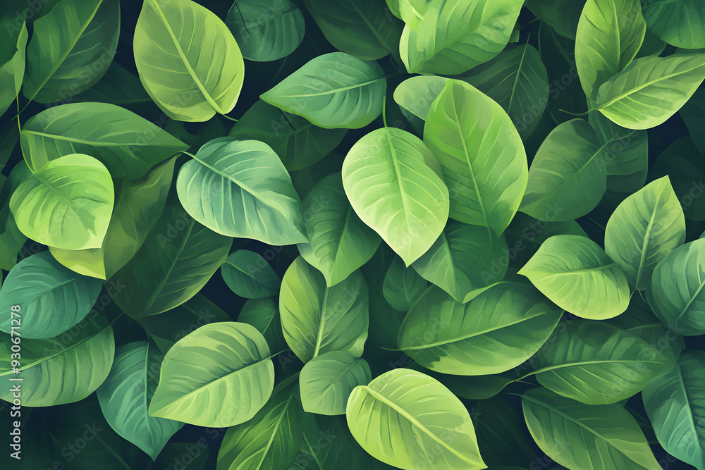 Lush Green Leaves Texture Background in AI-Generated Image Lush Green Leaves Texture Background in AI-Generated Image