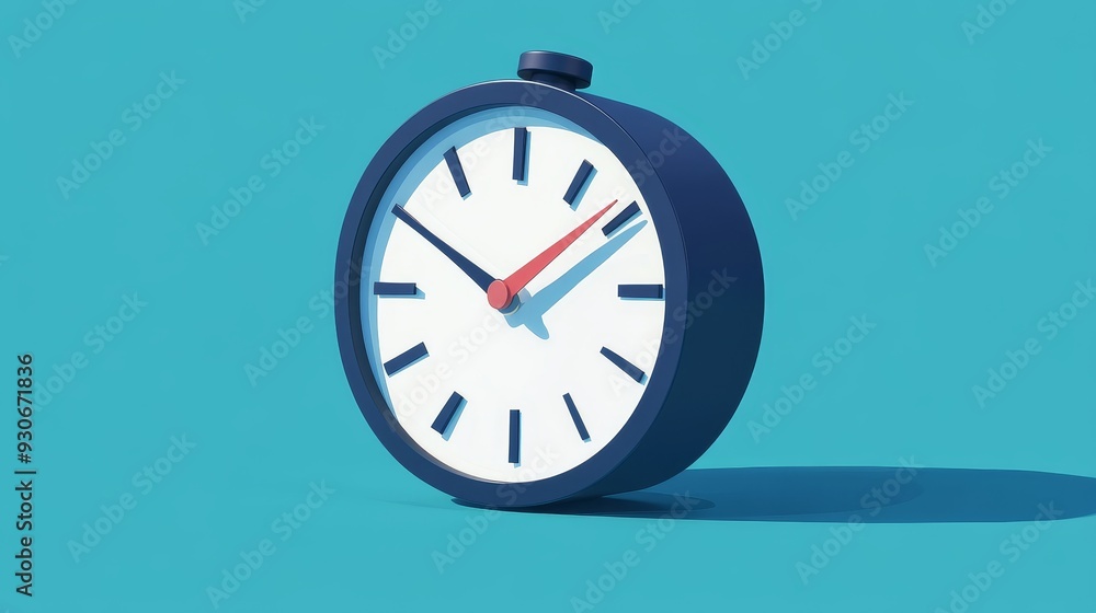 A minimalist 3D clock with red and blue accents on a light blue background. It symbolizes time, deadlines, productivity, efficiency, and punctuality. A minimalist 3D clock with red and blue accents on a light blue background. It symbolizes time, deadlines, productivity, efficiency, and punctuality.