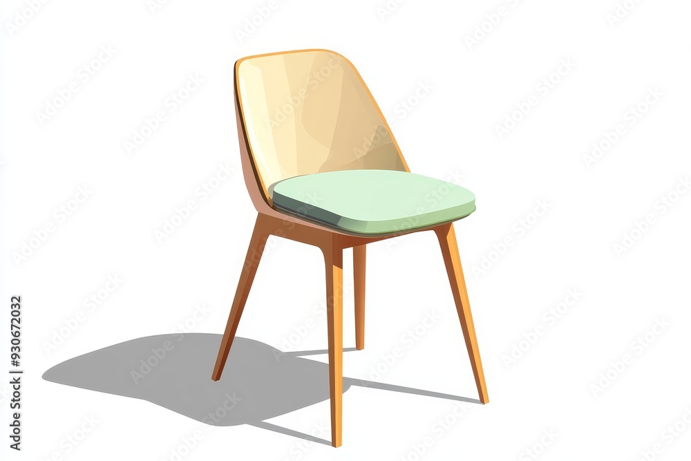 A minimalist wooden chair with a curved back and a soft, light green cushion. The chair is perfect for adding a touch of style and comfort to any space. A minimalist wooden chair with a curved back and a soft, light green cushion. The chair is perfect for adding a touch of style and comfort to any space.