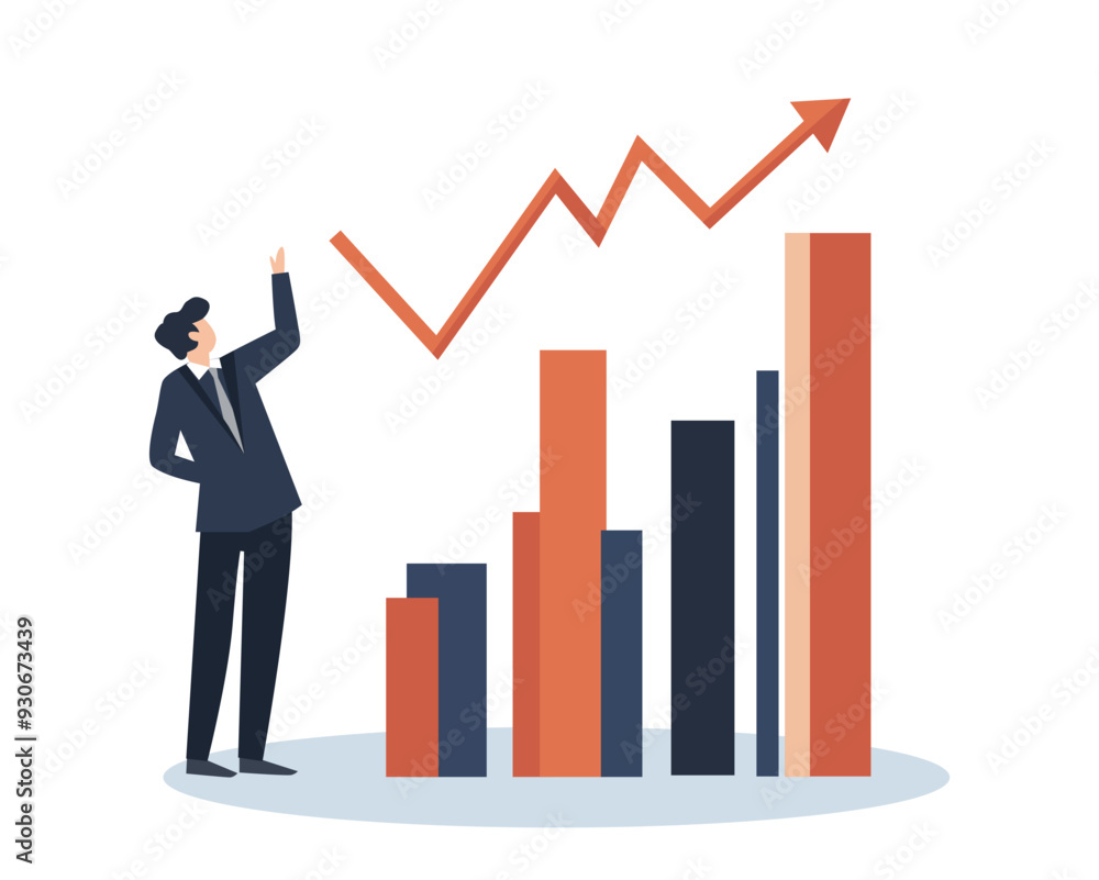 Businessman and Bar Chart Showing Growth on White Background for Financial and Business Presentations Businessman and Bar Chart Showing Growth on White Background for Financial and Business Presentations