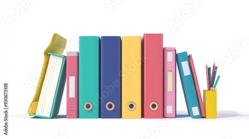 A row of colorful binders, a notepad, and pencils represent organization, knowledge, and the tools for achieving success.