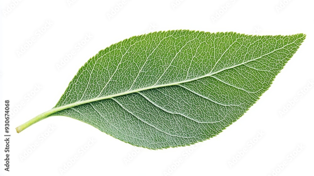 A single green leaf isolated on a white background, symbolizing nature, growth, freshness, new beginnings, and life. A single green leaf isolated on a white background, symbolizing nature, growth, freshness, new beginnings, and life.