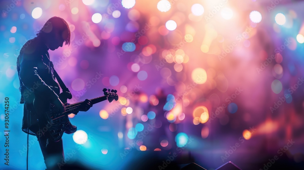 Silhouette of a Musician Playing Bass Guitar on Stage Silhouette of a Musician Playing Bass Guitar on Stage