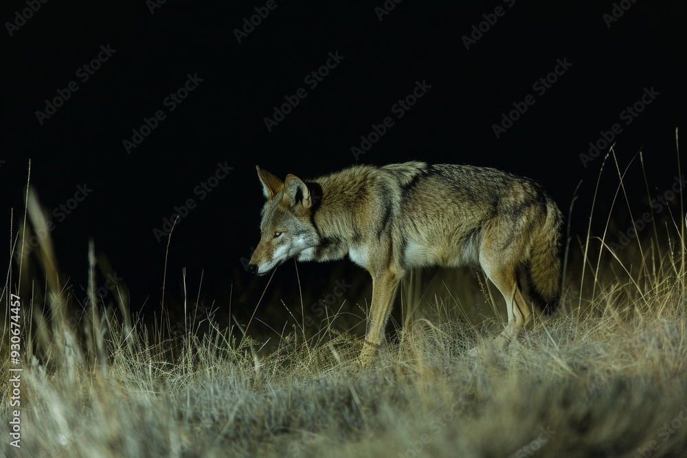 Obraz premium Nocturnal Predator in Natural Habitat Hunting Under Moonlight Ambiance