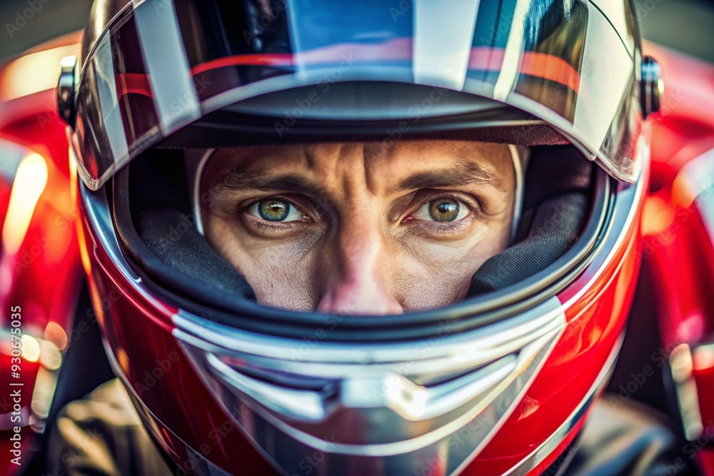 A man wearing a helmet with a red and white design A man wearing a helmet with a red and white design